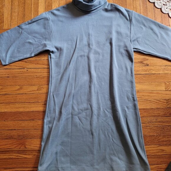 BNWT Suzy Shier Dusty Blue Sweater Turtle Mock Neck T Shirt Dress M - Picture 5 of 6